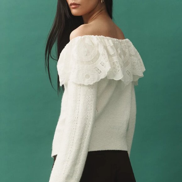 Anthropologie Maeve - Lace-Collar Cardigan Sweater - Picture 2 of 7